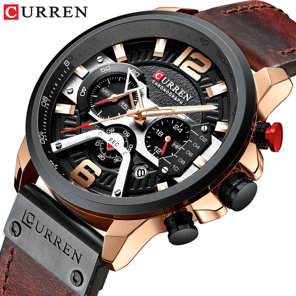 Curren-- men's watch Business belt watch calendar men's watch Six-hand quartz watch